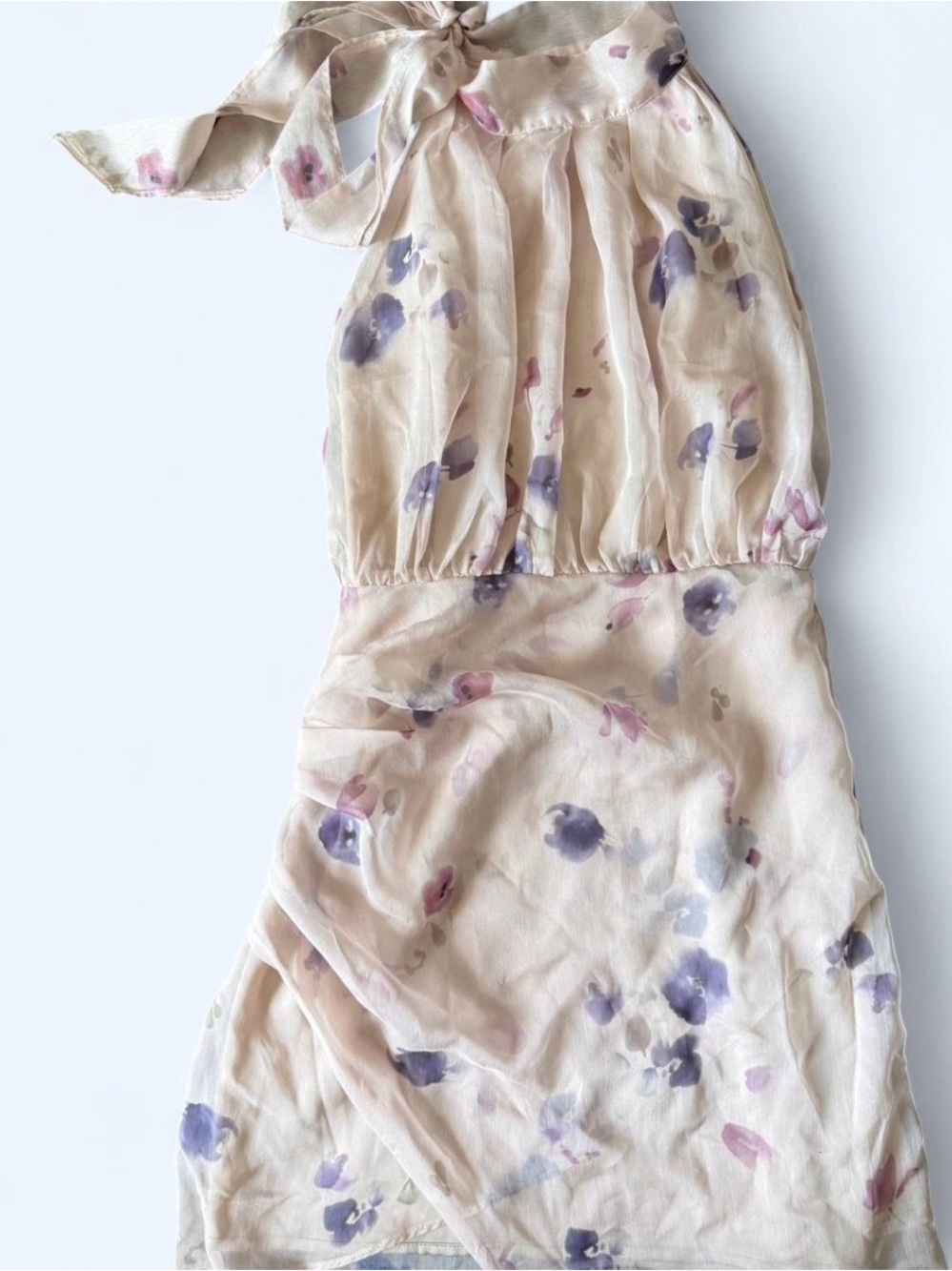 Soft Floral Halter Dress in Blush and Lavender
